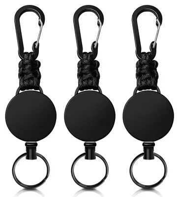 Produktbild von Set aus 3 einziehbaren Schlüsselanhängern, einziehbarer Schlüsselanhänger, Auswelter mit 60 cm Stahlseil, ausziehbarer Auswelter mit Karabiner (schwarz)