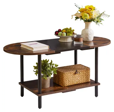 Ovale Salontafel, Industrie-Stil, 89x41x43 cm, Braun/Schwarz