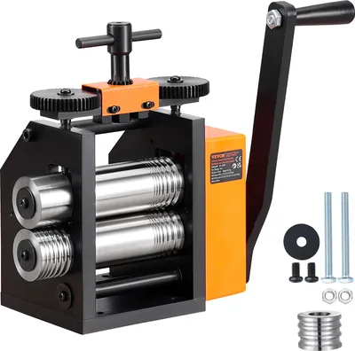A product shot of a 3-in-1 hand rolling mill machine with accessories.