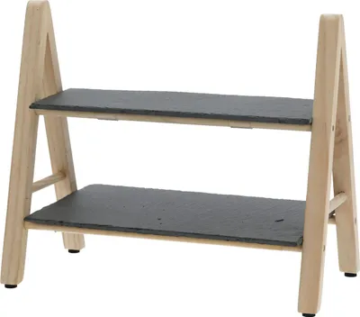 Produktbild von Schiefer Etagere mit 2 Etagen - 32 cm - Etagenständer 2-stöckig - Servierplatte mit Holzgestell