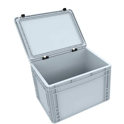 Image de Bac Euro de 26 litres avec couvercle à charnières, empilable, en plastique, gris