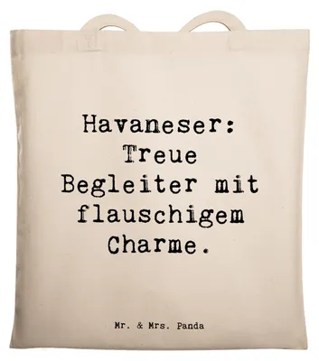 Produktbild von Mr. & Mrs. Panda Tote Bag Spruch Havaneser Charme - Transparent - Geschenk, Laptoptasche, Hunderassen, Jutebeutel, Hund, treue Begleiter, dokumententasche, Tasche, Spiel