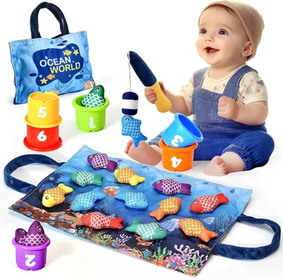 Produktbild von Montessori-Spielzeug ab 1-2 Jahren – Fischspiel – Kinderspielzeug – Babyspielzeug für 6 bis 18 Monate – Motorikspielzeug – Fische – Spielzeug