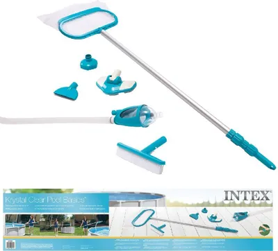 Obrázek produktu pro Sada na čištění bazénu Intex, teleskopická rukojeť 2,79 m / hadice 7,5 m / 2 ks vysavač dna s filtračním sítem pro připojení k filtračnímu čerpadlu,