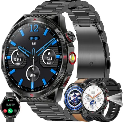 Produktbild von mit Telefonfunktion, 1,85” AMOLED 5ATM Rund Smart Watch Aktivitätstracker mit 123 Sportmodi Blutdruck Schlafmonitor Schrittzähler Armbanduhr