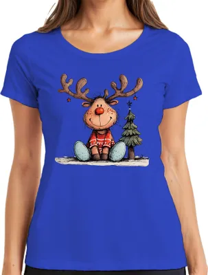 Produktbild von Rudolph Rentier Rotnase Weihnachtsbaum süßes Weihnachten Geschenk Damen T-Shirt, Blau, L