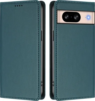 Image de Etui en cuir pour Google Pixel 8, étui magnétique en cuirPolyuréthaneavec support Vert