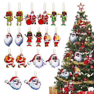Holz-Weihnachtsanhänger, 18 Stück, Weihnachtsmann, Wichtel, Elfen