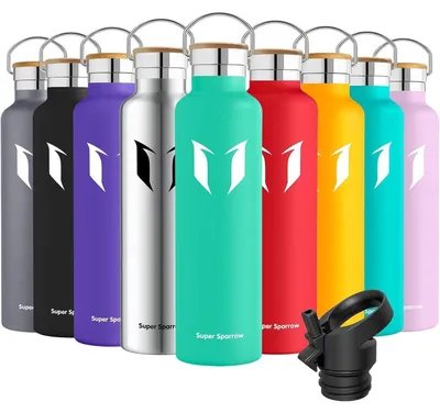 Produktbild von Trinkflasche Edelstahl 350ml/500ml/620ml/750ml/1L Auslaufsicher BPA-Frei mit 2 Deckeln Smaragd