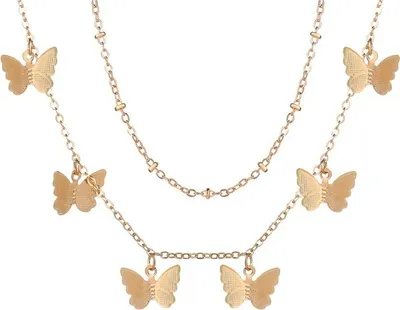 Produktbild von Elegante Butterfly Halskette in Gold - Doppelkette für Damen KP7428