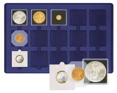 Produktbild von Lindner 2329M-15 Tableau für 15 Münzenrähmchen 50 x 50 mm blau