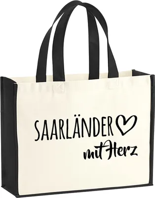 Produktbild von Huuraa Jutetasche Saarländer mit Herz 21 Liter Black Jute und Baumwolle Einkaufstasche Geschenkidee