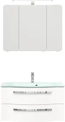 Produktbild von Pelipal Badmöbel-Set xpressline 4005 BxHxT 92 x 200 x 49,1 cm Frontfarbe weiß hochglanz mit Waschtisch Glas weiß, Wascht