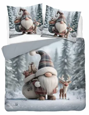 Produktbild von Bettwäsche, Baumwollbettwäsche, weihnachtlich 160x200 6124a Wichtel mit Rentier