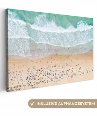 Produktbild von OneMillionCanvasses® - Leinwandbilder - 140x90 cm, Meer - Strand - Sonnenschirme - Wasser - Sommer, Wandbilder Kunstdruck Wanddekoration - Foto auf Leinwand - Gemälde auf Holzrahmen