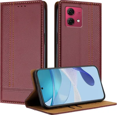 Produktbild von Handyhülle für Motorola Moto G84 Leder Flip Klappbare Schutzhülle mit Standfunktion Dunkelrot
