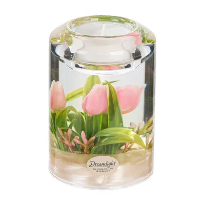 Produktbild von Gilde Dreamlight, Teelichtleuchter, Candela Classic, "Tulip Pink", Glas, rosa, VE 4, L. 7 cm, B. 7 cm, H. 10.5 cm 73588