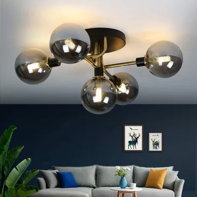 Produktbild von LED Deckenlampe 5-flammig 25W Bernstein Glas für Wohnzimmer Esszimmer Schlafzimmer