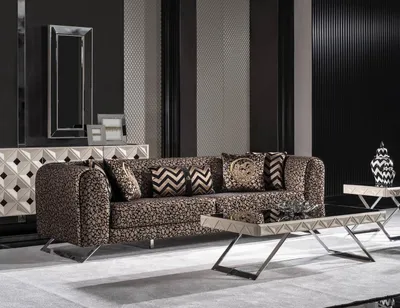 Immagine prodotto di Elegante set di mobili per soggiorno in legno marrone e tessuto, composto da 2 pezzi