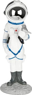 Produktbild von BRUBAKER Dekofigur Astronautin mit kleinem Vogel - 30 cm Weltraum Figur - Handbemalte moderne Statue - Astronaut Weiß, Silber