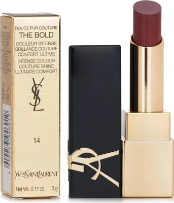 A YVES SAINT LAURENT lipstick and its packaging are displayed against a white background.