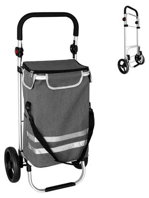 Productafbeelding van Relaxdays boodschappenwagen, met 2 grote wielen, koelvak, afneembare tas, 45 liter, geschikt voor maximaal 35 kg, inklapbare boodschappenwagen, grijs