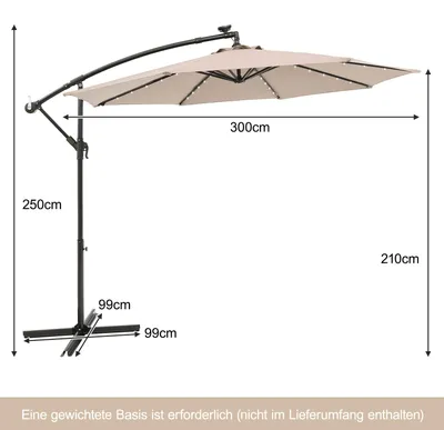 Immagine prodotto di Ombrellone da giardino a energia solare con 40 luci LED, beige, 300 cm