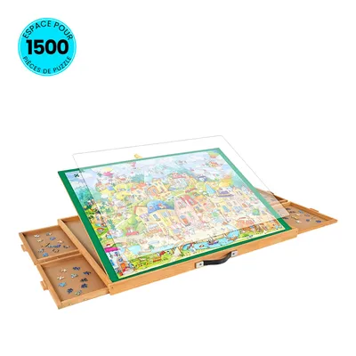 Image de PiecePro plateau de puzzle réglable avec 6 tiroirs – 1500 pièces – table de puzzle avec système de rangement – 90 x 69 cm – tapis de puzzle – portapuz
