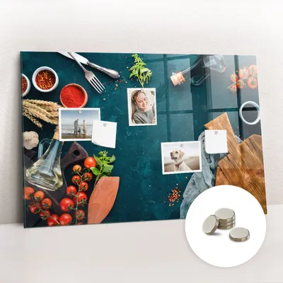 Obrázok produktu pre Magnetická tabuľa na stenu - Memo Tabuľa Sklenená - vrátane 5 magnetov - 90x60 cm - Kuchynské náčinie