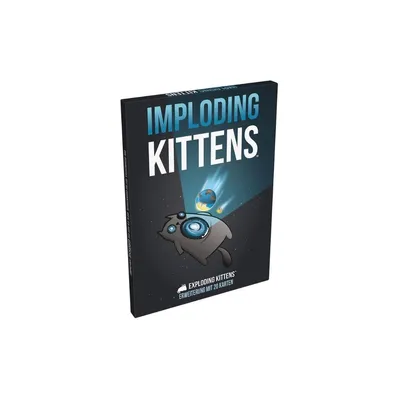 A product shot of the Imploding Kittens card game expansion box, angled to show the front cover.
