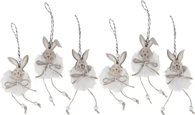 Produktbild von Osterdeko Holzhasen Anhänger Natur Weiß 5cm×12cm 6er Set, 6 Stück