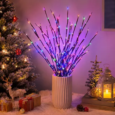 Produktbild von 3er Set LED Dekolampe, leuchtende bunte Lichtzweige, Tisch-deko Batteriebetrieben, Dekolicht für Schlafzimmer Wohnzimmer, Party Weihnachten, Vase deko