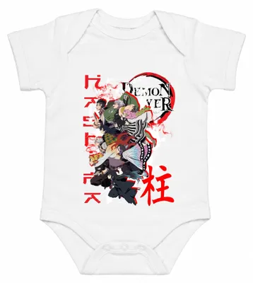 Productafbeelding van Demon Slayer Kimetsu no Yaiba, anime-personages, cadeau: babyromper, wit, maat 6/12 maanden
