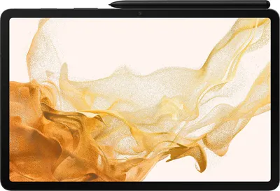 A Samsung Galaxy Tab S8 5G tablet with a stylus attached to the top.