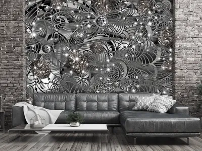 Produktbild von Vlies Fototapete Abstrakt 300x210 cm Vlies Tapeten Wandtapete XXL Diamant Ornament Blumen grau b-C-0882-a-a