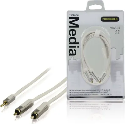 Produktbild von Profigold Stereo-Audiokabel 3,5 mm Stecker - 2x RCA Stecker 1,00 m Weiß NE56017805