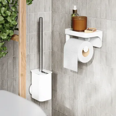 Image de Umbra Brosse pour toilettes Flex avec support mural, brosse pour toilettes, plastique, aluminium, blanc, 1021298-660