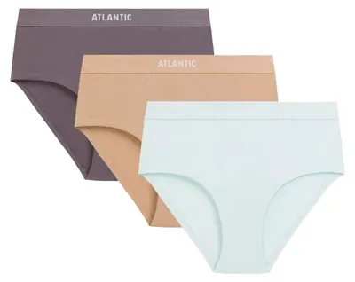 Image de Lot de 3 slips taille S, marque Atlantic, en coton, couleurs : beige, violet, bleu