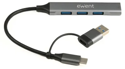Image de Hub Ewent EW1154 2-en-1 USB-C + USB-A 1x USB-A 3.2 + 3x USB-A 2.0 Gris