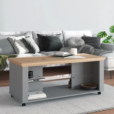 Image de Table Basse de Bois Table Salon Table D'Appoint Massif Chêne Gris