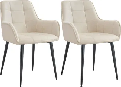 Produktbild von 2er Set Esszimmerstuhl BOKEL - Samt Creme 58x62x86 cm | Essstühle Esszimmerstühle Küchenstühle Wohnzimmerstühle