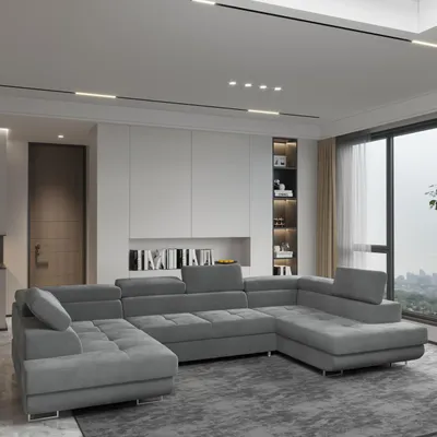 Produktbild von Masseno Ecksofa RAGGIO mit Schlaffunktion U-Form, Sofa mit Bettkasten, Wohnzimmersofa, Couch, Soffa, Bettsofa, Couchgarnitur- Grau, MONOLITH 85