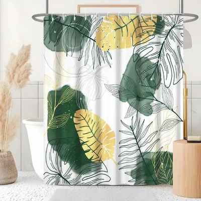 Imagen del producto de Cortina de ducha de 180 x 180 cm con diseño bohemio tropical