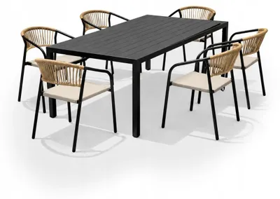 Zdjęcie produktu dla Zestaw mebli ogrodowych balkon stół Allen-ST 150x90C + 6x krzesło Portino taupe