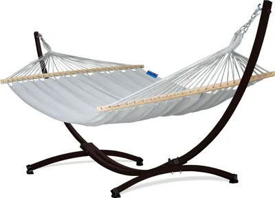 Produktbild von Potenza Outdoor Stabhängematte Hängematte mit Gestell für 2 Personen  I 100% Baumwolle Merida Doppelhängematte XXL 215x160, 200kg I Hängemattengestell 220kg, wetterfest