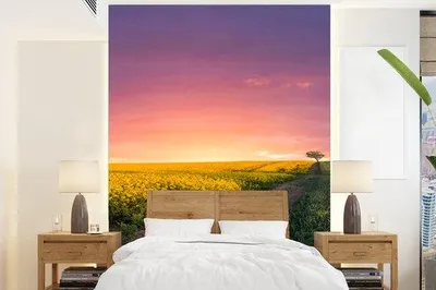 Produktbild von Fotobehang mit Blumenmotiv, Breite 175 cm, Höhe 240 cm, Gelb und Violett, Sonnenuntergang, Naturmotiv