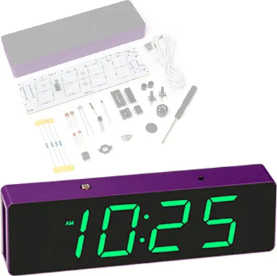 Obrázek produktu pro Digitální budík LED DIY set, několik režimů zobrazení, 4 nastavení jasu, teplota, čas, datum, den v týdnu, 12/24 hodinový systém, zelená barva LED