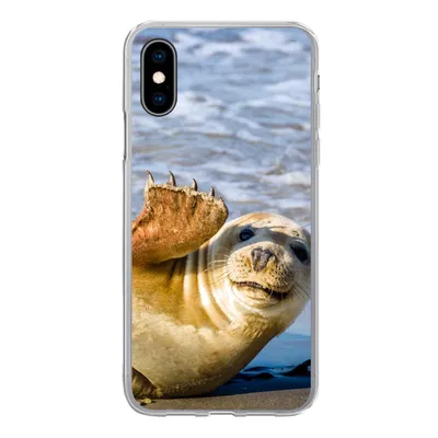 Produktbild von MuchoWow® Handyhülle Schutzhülle Hülle für iPhone X Robbe - Lustig - Schaukel - Kinder - Jungen - Mädchen - Kind Silikon Softcase Handy Hülle - Handyhülle