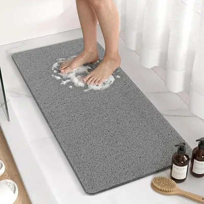 Produktbild von PolkaHome® Antirutsch-Duschmatte 88 x 40 cm, weiche PVC-Luffa-Badematte ohne Saugnäpfe, Schnell trocknend, Grau