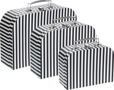 Productafbeelding van Famanu Geschenkdoos, opbergdoos, koffer met handvat - stevige doos - set van 3 in afnemende maten - zwart gestreept